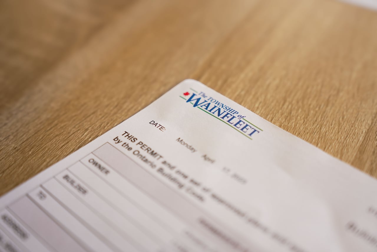 A closeup of a document with the letterhead 'Township of Wainfleet' 