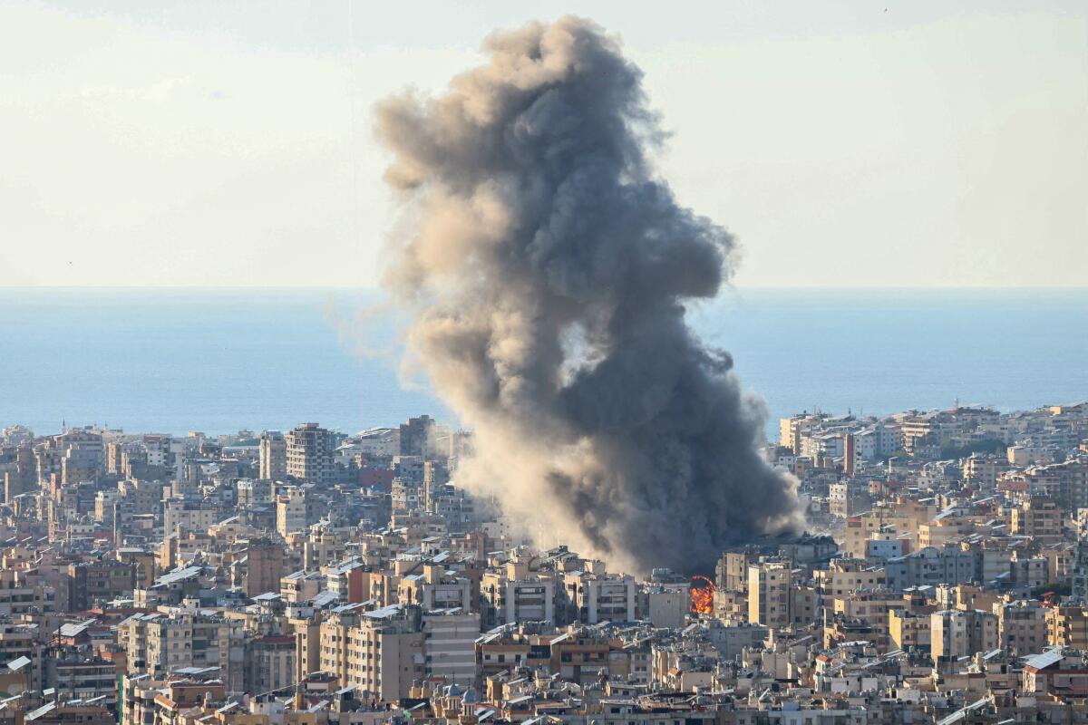 Smoke plumes billow following Israeli bombardment on Beirut