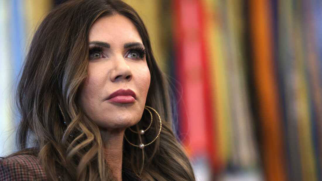 Homeland Security Secretary Kristi Noem attends a meeting in the Oval Office on Nov. 17, 2025.