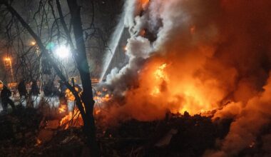 Firefighters battle the blaze. Pic: AP