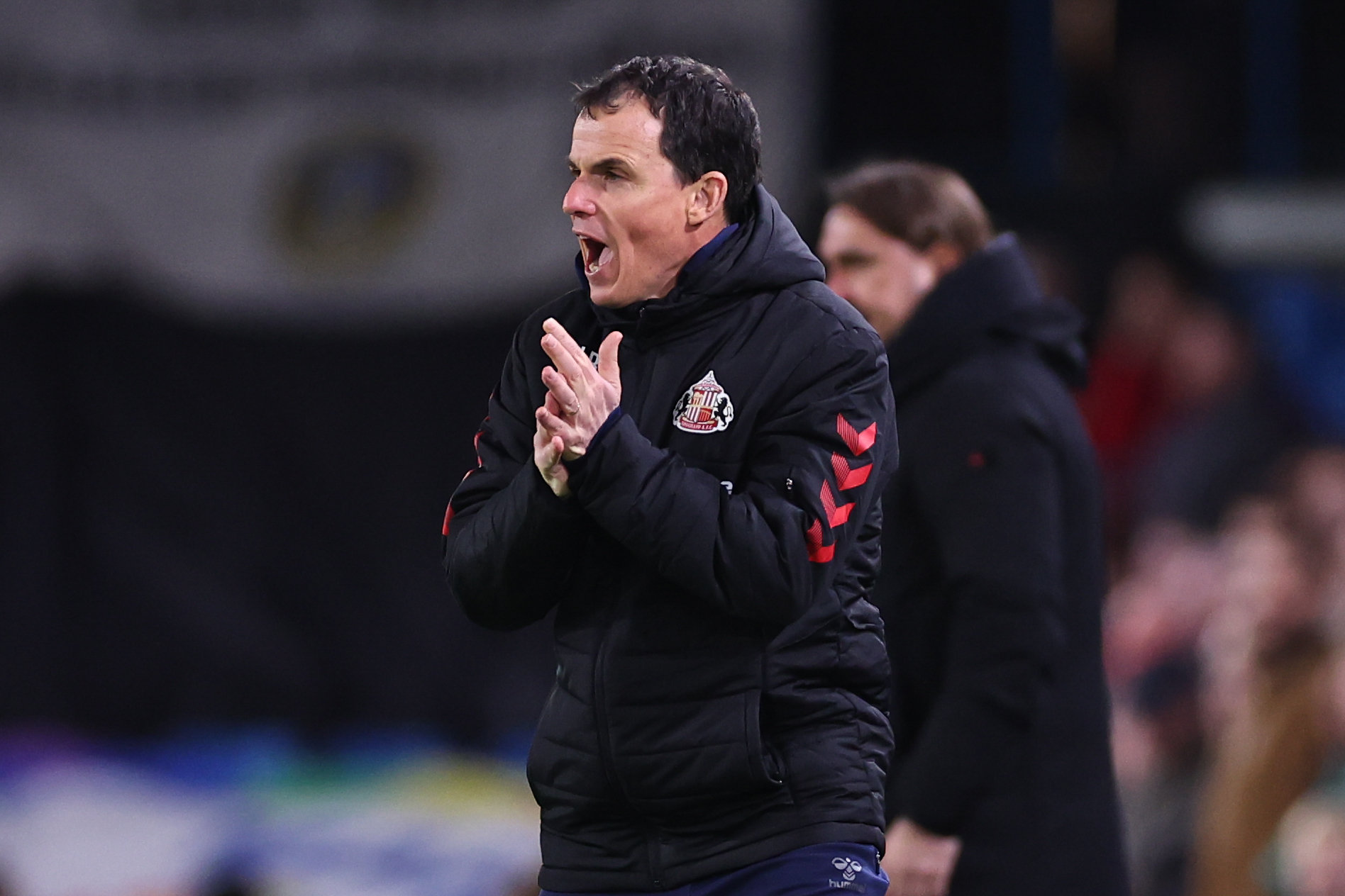 LEEDS, ENGLAND - MARCH 3: Régis Le Bris the head coach / manager of Sunderland during the Premier League match between Leeds United and Sunderland at Elland Road on March 3, 2026 in Leeds, United Kingdom. (Photo by Robbie Jay Barratt - AMA/Getty Images)