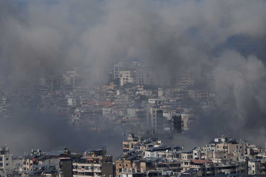 Smoke rises following an Israeli airstrike in Dahiyeh, Beirut's southern suburbs, on Monday.