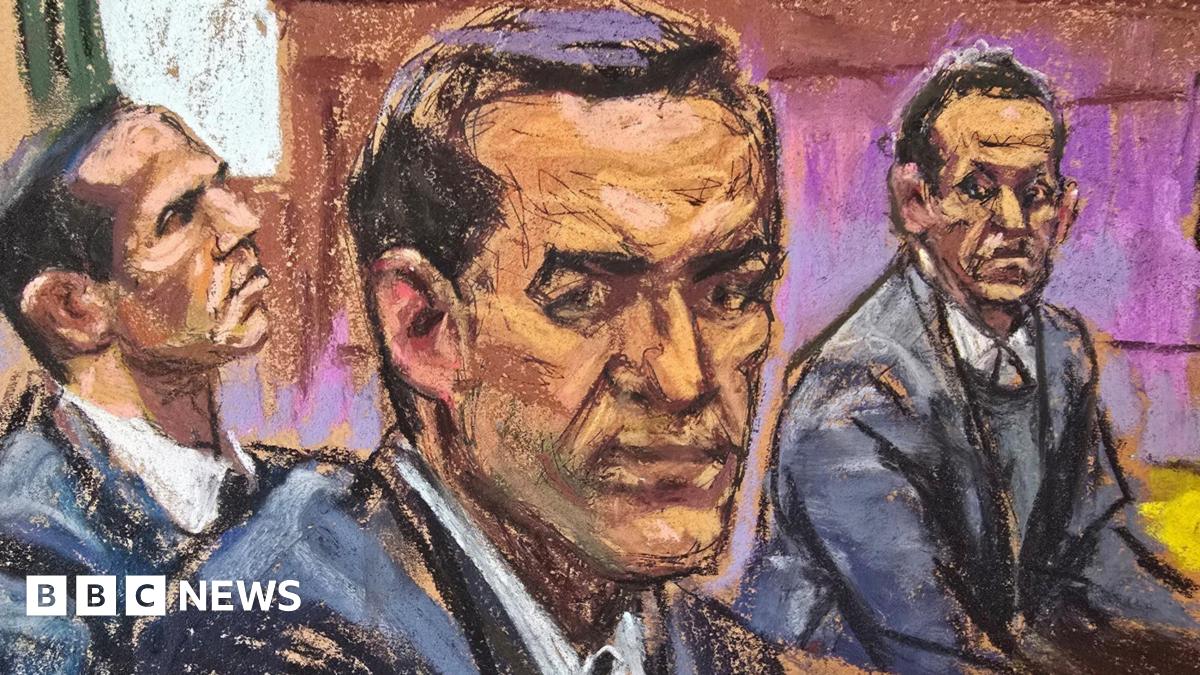 This sketch shows the Alexander brothers in court. Both are wearing suits