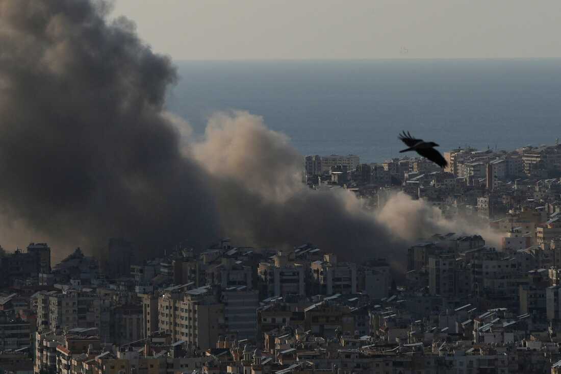 Smoke rises following Israeli airstrikes on Dahiyeh, a southern suburb of Beirut, Lebanon, Monday, March 2, 2026. (AP Photo/Hassan Ammar)