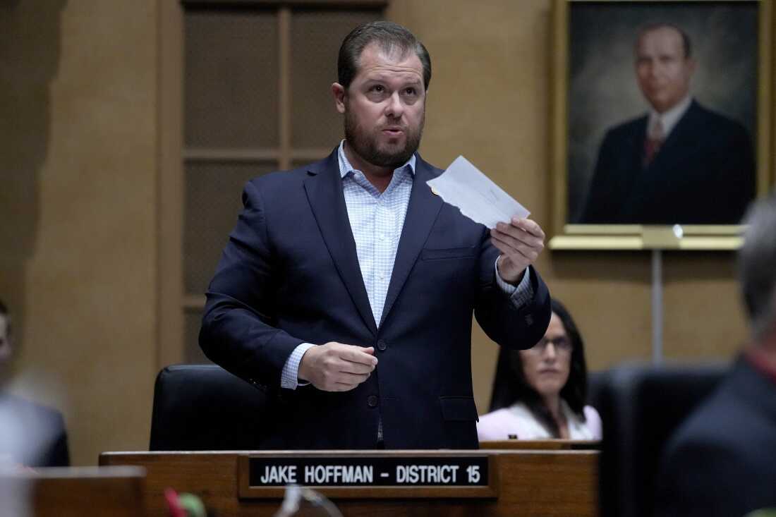 Arizona state senator Jake Hoffman, seen here in a 2024 photo at the Capitol in Phoenix, was on a DOJ list of people whose gun rights were restored.