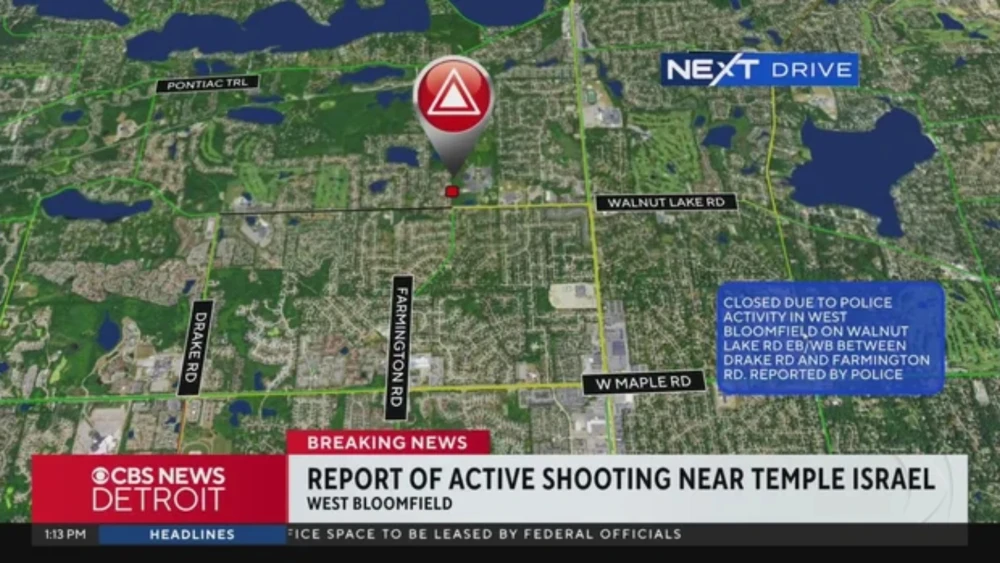 Map of location of Temple Israel in West Bloomfield, Michigan.