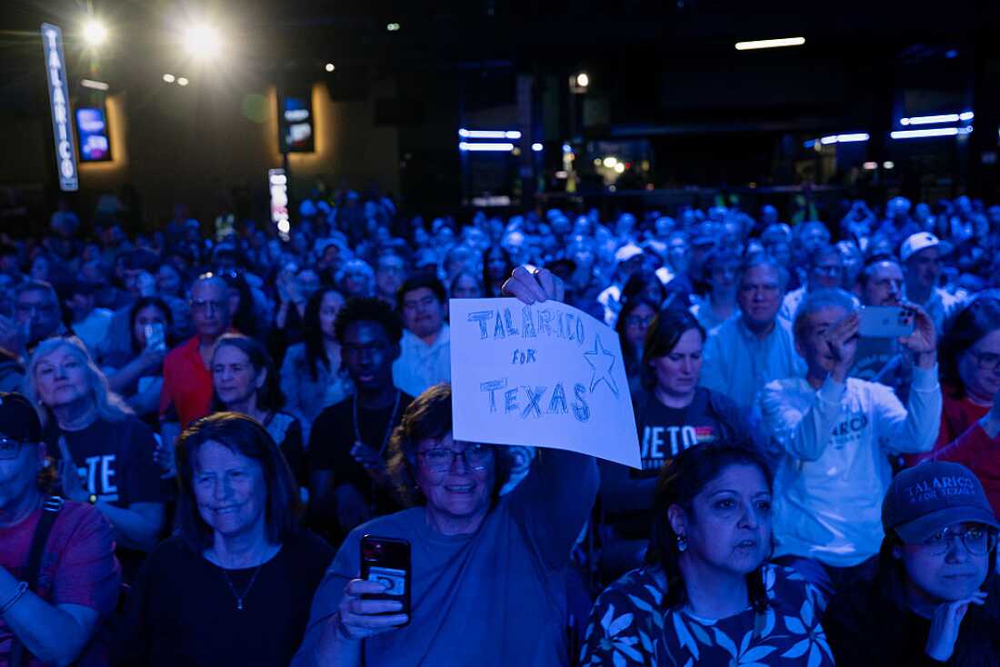 People gather at a campaign rally for Texas Democratic Senate candidate James Talarico on March 2 in Houston.