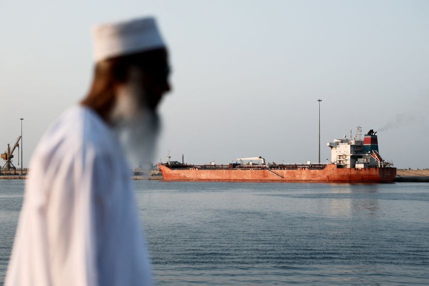 The Callisto tanker sits anchored in Port Sultan Qaboos as the traffic is down in the Strait of Hormuz, amid the U.S.-Israeli conflict with Iran, in Muscat, Oman, on March 12, 2026.