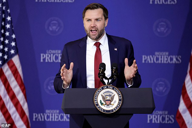 Vice President JD Vance speaks Friday, March 13, 2026, in Rocky Mount, N.C. (AP Photo/Chris Seward)