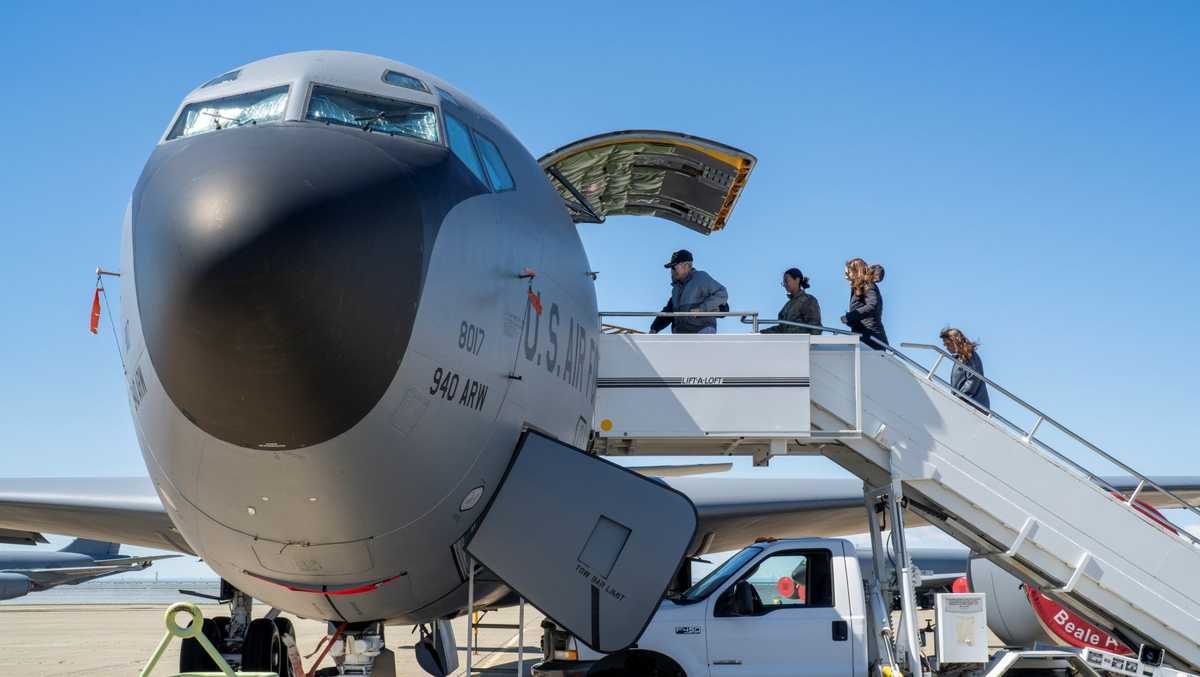 Photos show damaged refueling plane that landed in Israel with Beale Air Force Base marking