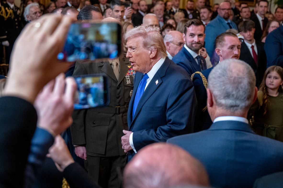 US President Donald Trump departs following a Medal of Honor ceremony at the the White House on Monday. <a href=