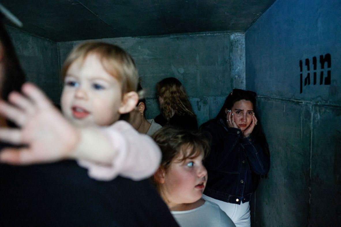 People take shelter in Ashkelon, Israel, after missiles were launched from Iran on February 28.
