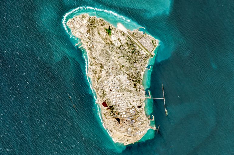 A satellite view of Iran's Kharg island.