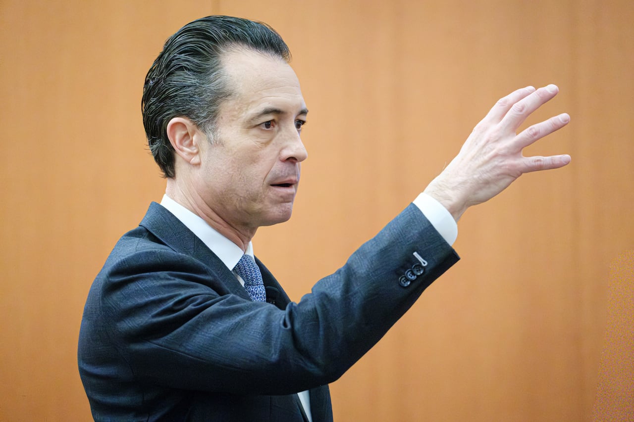 A lawyer arguing in court.