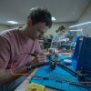 Oleh Halaidych, 34, scientist, documentary filmmaker, volunteer solder fpv dron in workshop in Kyiv on March 21, 2025