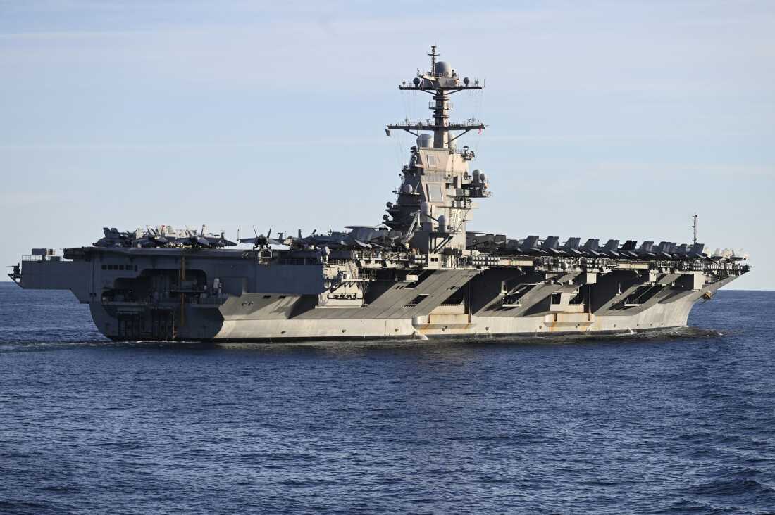 The world's largest aircraft carrier USS Gerald R. Ford seen in the North Sea on Sept. 24, 2025.