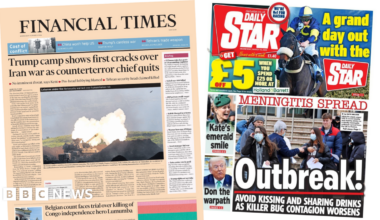 Newspaper headlines: 'First cracks' in Trump camp over Iran war and UK tackles meningitis outbreak