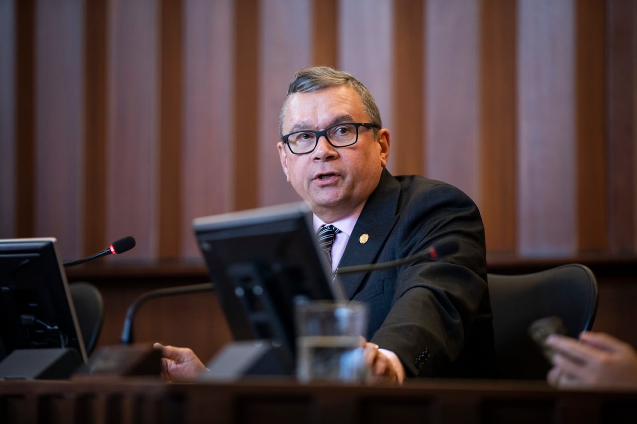 Vancouver city councillor Mike Klassen during a city council meeting in Vancouver, B.C., Wednesday, Feb. 26, 2025.