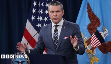 Pete Hegseth at a news conference
