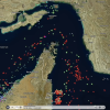 A map from tracking site MarineTraffic shows ship traffic through the Strait of Hormuz.