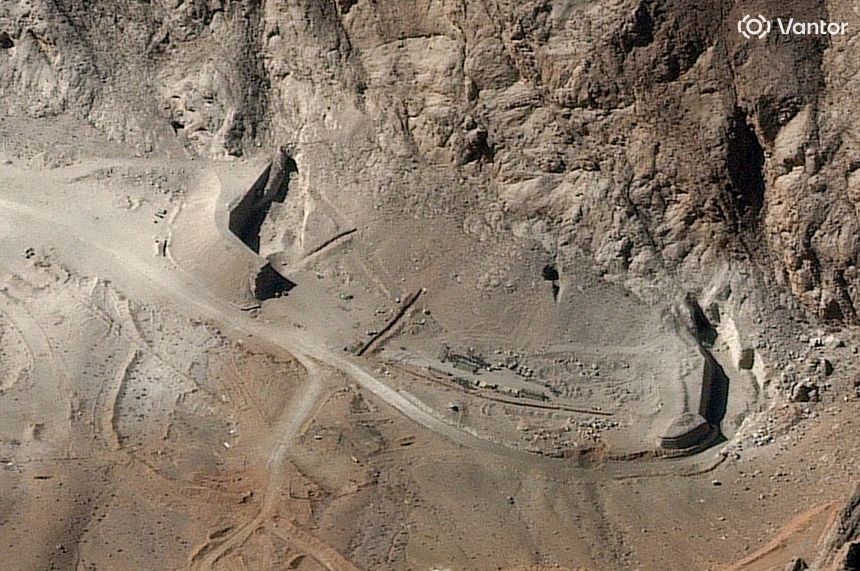 A satellite image shows a view of the destroyed tunnel entrances at Isfahan missile complex after reported airstrikes in Isfahan Province, Iran, March 8, 2026.