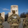 Members of the National Guard stand at the Martin Luther King, Jr. Memorial on Jan. 19 in Washington, D.C.