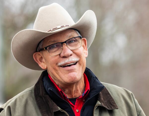 Sam Page, candidate for North Carolina State Senate, campaigns at the Rockingham County Agriculture Center in Reidsville, N.C., on Tuesday, March 3, 2026. (Woody Marshall/News & Record via AP)