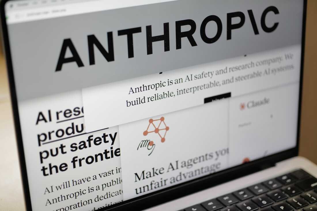 Pages from the Anthropic website and the company's logo are displayed on a computer screen in New York on Thursday, Feb. 26, 2026.