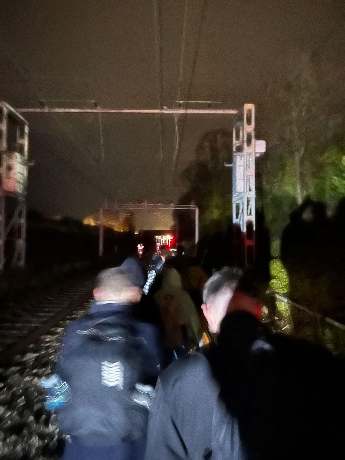 Passengers had to walk along the tracks to reach the road for the rail replacement bus