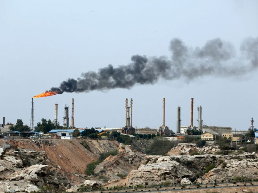 A picture taken on March 12, 2017, shows an oil facility in the Khark Island, on the shore of the Gulf.