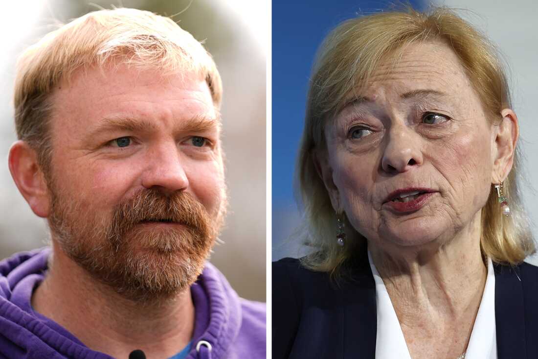 Combat veteran and oyster farmer Graham Platner in Sullivan, Maine in 2025; Maine Gov. Janet Mills delivers remarks at the SelectUSA Investment Summit in National Harbor, Maryland in 2023. Both Platner and Mills are vying to defeat Sen. Susan Collins, who is running for a sixth consecutive term in Maine.