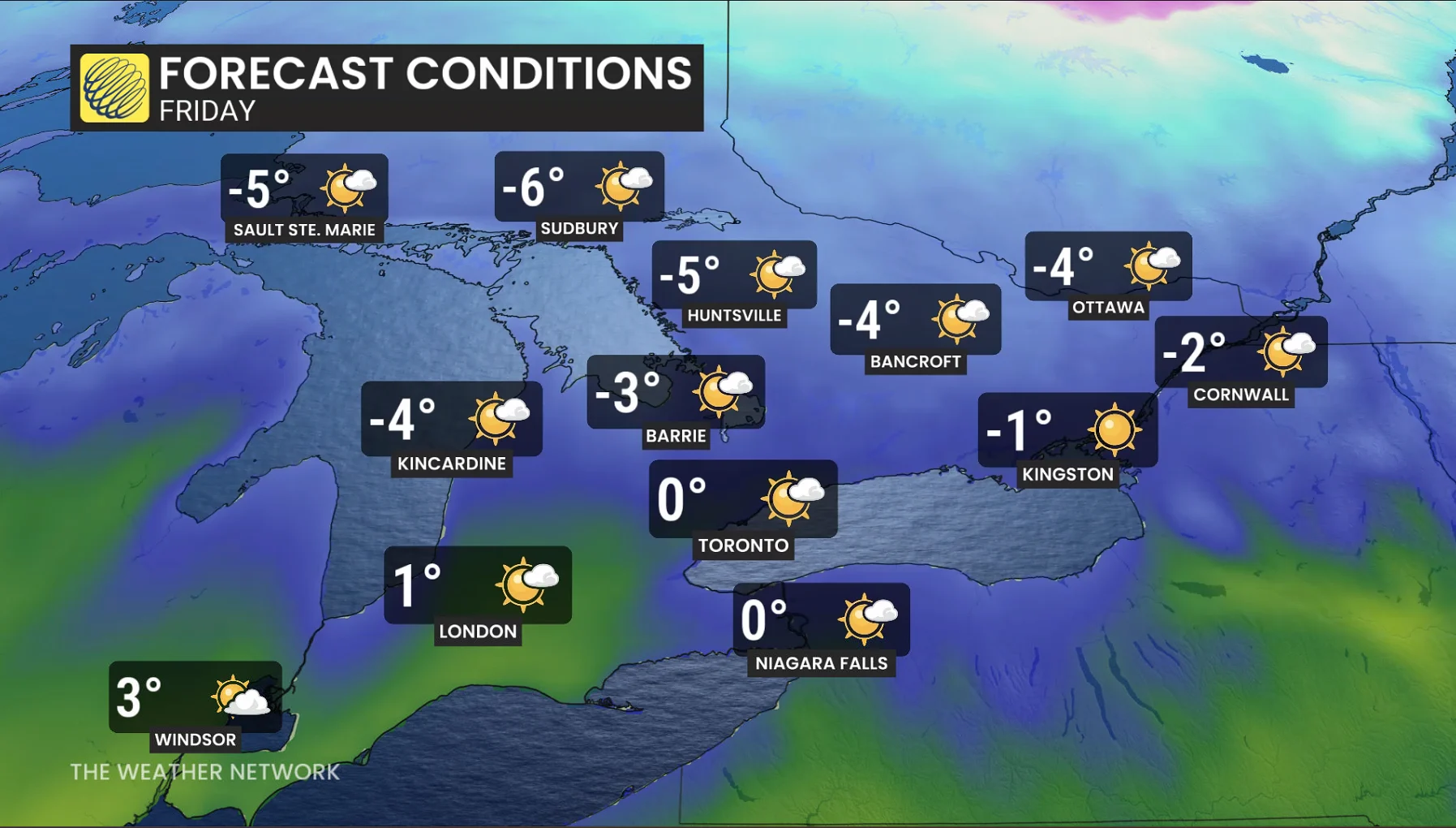 Ontario Friday temperatures and forecast conditions