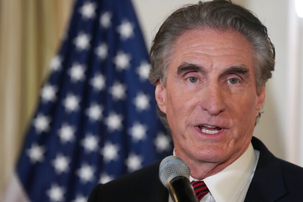 Doug Burgum, Secretary of Interior, delivers speech at the reception of the Indo-Pacific Energy Security Ministerial and Business Forum at U.S. Ambassador's Residence, March 13, 2026, in Tokyo. (AP Photo/Eugene Hoshiko, Pool, File)