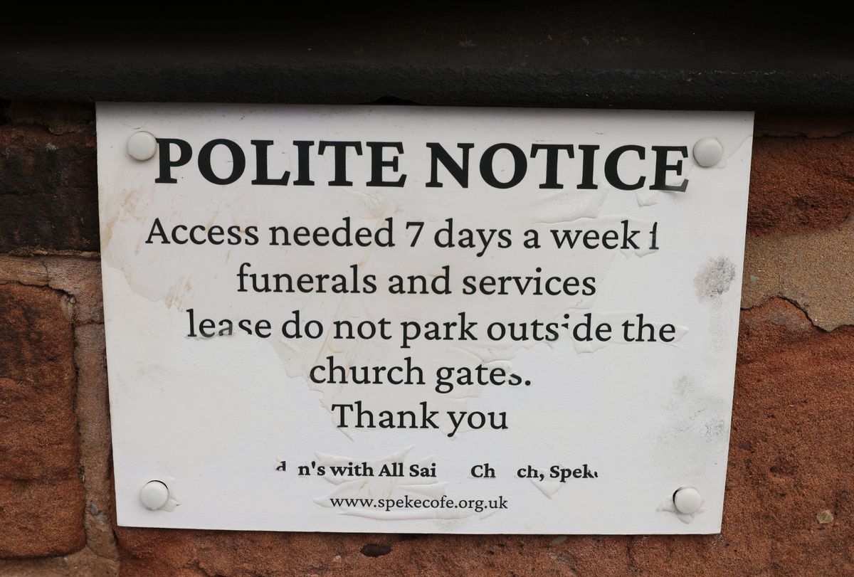 All Saints Church in Speke has asked drivers not to block the church gates