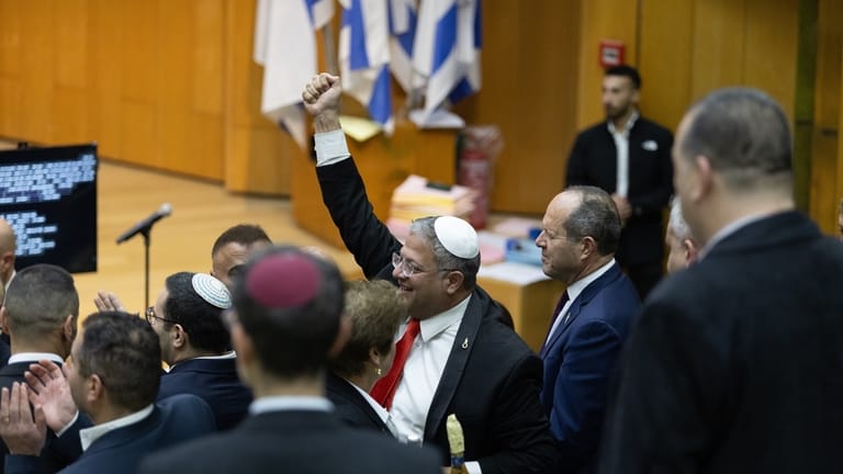 Israel's Minister of National Security, Itamar Ben-Gvir, center, and lawmakers...