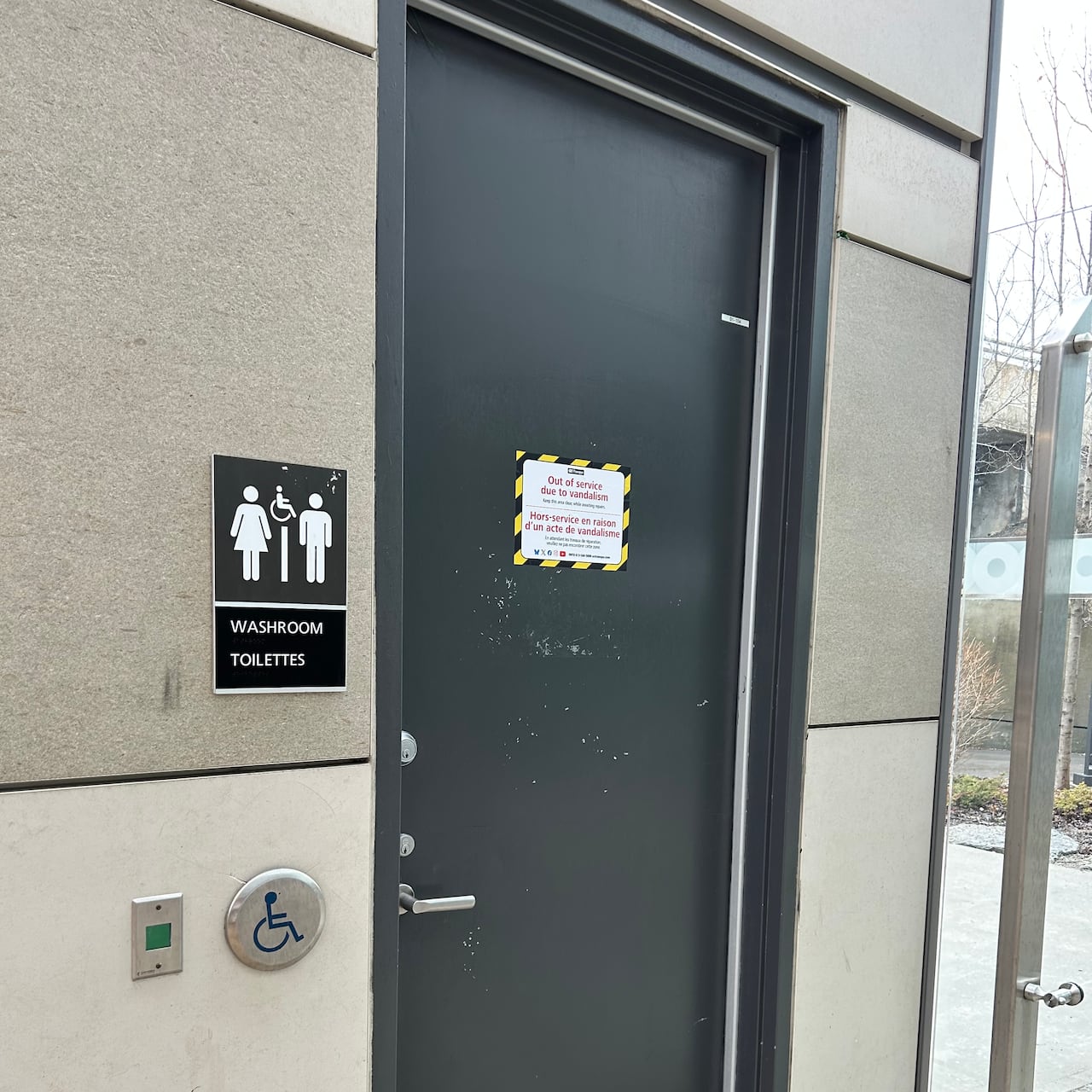 Bayview LRT station closed bathroom station sign March 31, 2026