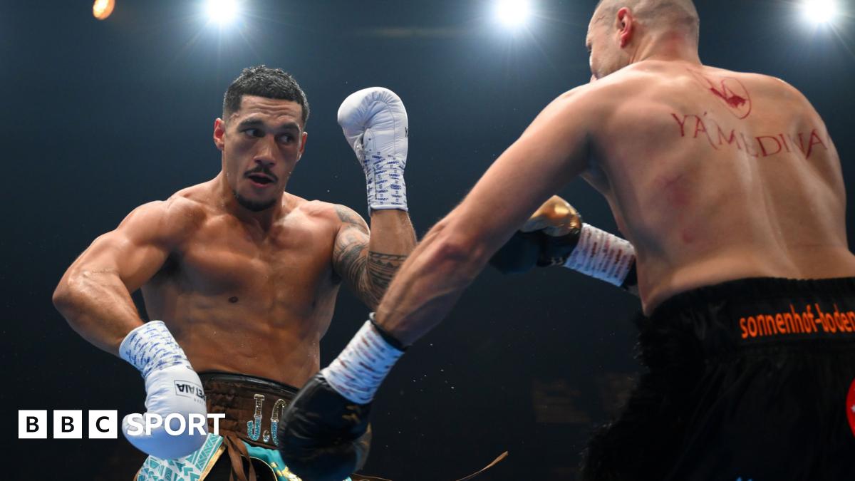Huseyin Cinkara​ punches Jai Opetaia during the IBF & Ring Magazine Cruiserweight World Title bout between Jai Opetaia and Huseyin Cinkara