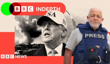 A regional map highlighting Iran in white with its name in red. Surrounding countries are labeled in grey, neighbouring Iraq to the west and other Middle Eastern countries including Syria, Jordan, Israel, Gaza and Saudi Arabia, Qatar, UAE, and Oman. Bodies of water such as the Red Sea and the Gulf of Oman are marked in blue