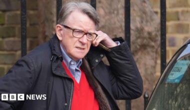 Lord Peter Mandelson outside his London home following his arrest on suspicion of misconduct in public office. Picture date: Monday March 9, 2026.