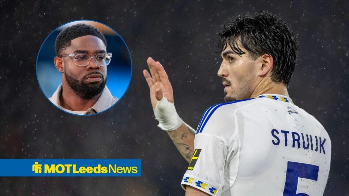 Micah Richards (inset) as Pascal Struijk gestures to a Leeds United teammate