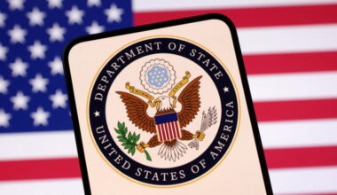 Illustration shows United States Department of State logo and U.S. flag
