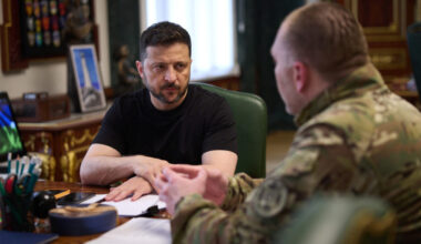 Ukraine's President Zelenskiy and Head of the Security Service of Ukraine Maliuk attend a meeting in Kyiv