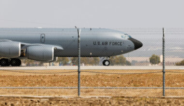 FILE PHOTO: A US Airforce Boeing KC-135 Stratotanker taxies at the Moron Air Base in Moron de la Frontera, southern Spain
