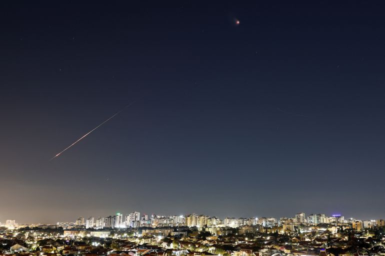 A missile launched from Iran is intercepted, amid the U.S.-Israeli conflict with Iran