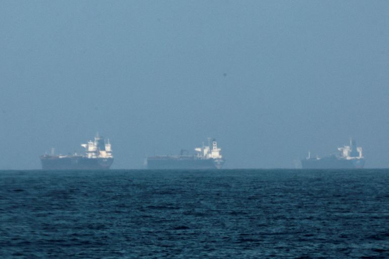 Tankers are seen off the coast of Fujairah, as Iran vows to fire on ships transiting the Strait of Hormuz,
