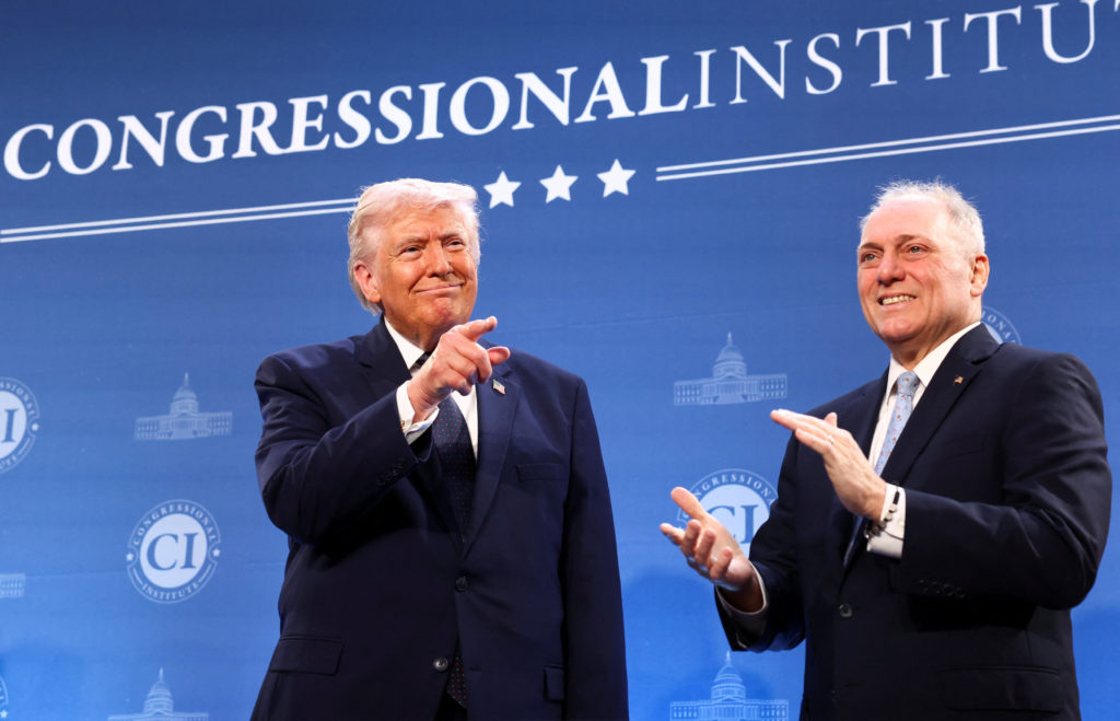 U.S. President Donald Trump delivers remarks to members of the Republican Party, at Trump National Doral Miami in Miami
