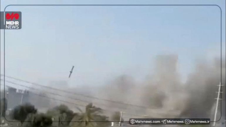 A still image from video shows what experts say to Reuters appears to be a U.S. Tomahawk missile hitting near the Shajareh Tayyebeh girls' school