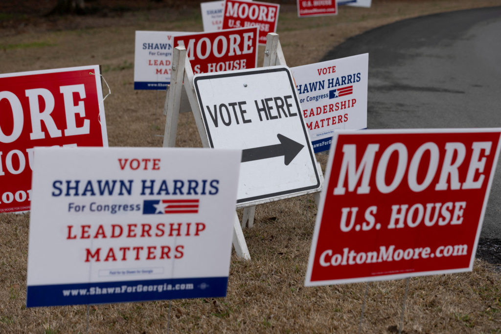 FILE PHOTO: Floyd County residents cast their ballots during advance voting in Rome, Georgia