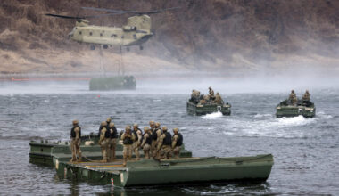 U.S. and South Korean forces participate in river-crossing exercise as part of the annual Freedom Shield military drills, ...