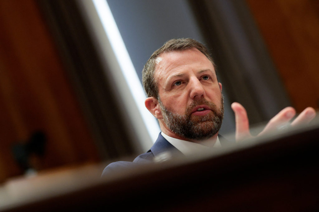 U.S. Senator Markwayne Mullin tesifies before a Senate Homeland Security and Governmental Affairs Committee confirmation h...